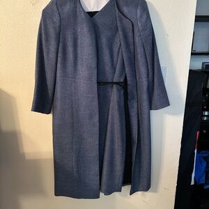 Elegant Blue and Black tweed Women's Coat with Matching Sleeveless Dress